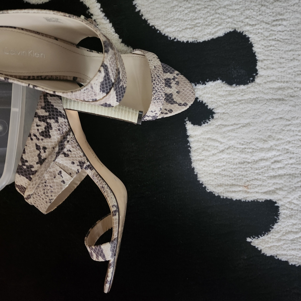 Calvin Klein Black and Cream Heels with Snakeskin Pattern